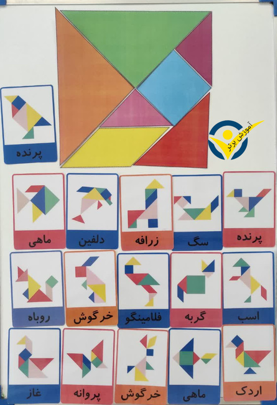 ابزار آموزشی تانگرام لمینتی همراه کارتهای بازی