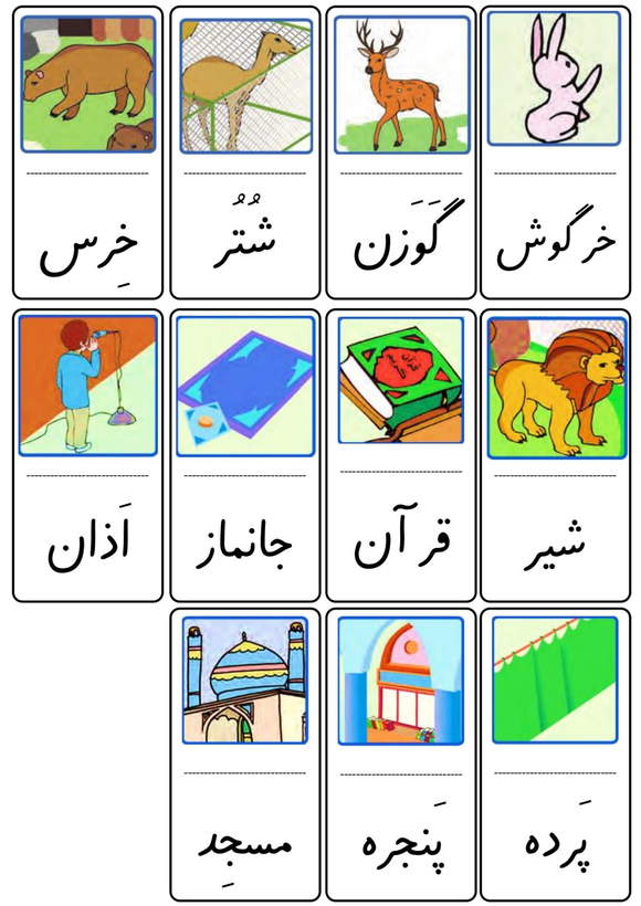 ابزار آموزشی فلش کارت لمینتی کلمات نگارههای ۱ تا ۱۰ فارسی کلاس اول