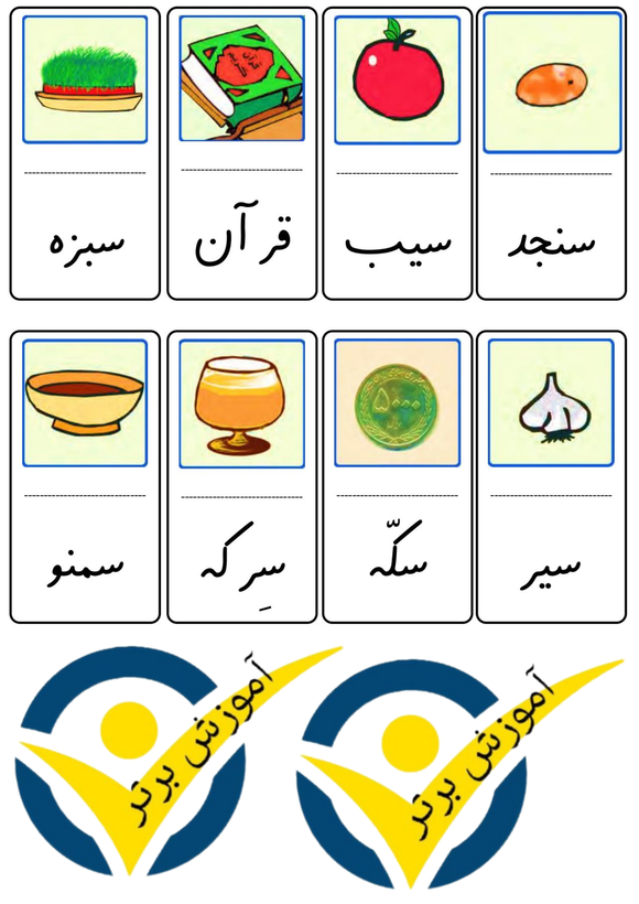 ابزار آموزشی فلش کارت لمینتی کلمات نگارههای ۱ تا ۱۰ فارسی کلاس اول