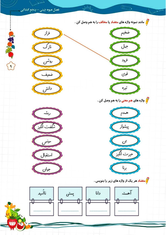 کتاب تابستانه «فصل میوه چینی» کلاس پنجم(ورودی ششم)