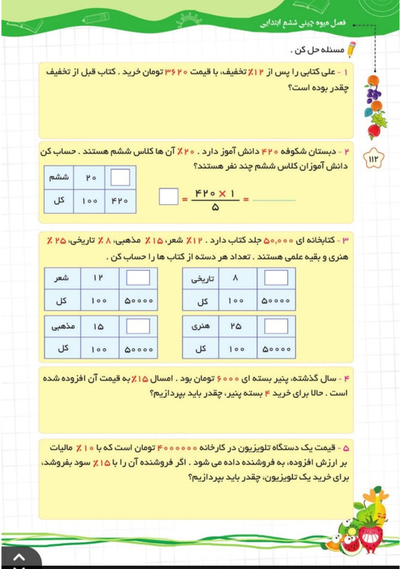 کتاب تابستانه «فصل میوه چینی» کلاس ششم(ورودی هفتم)